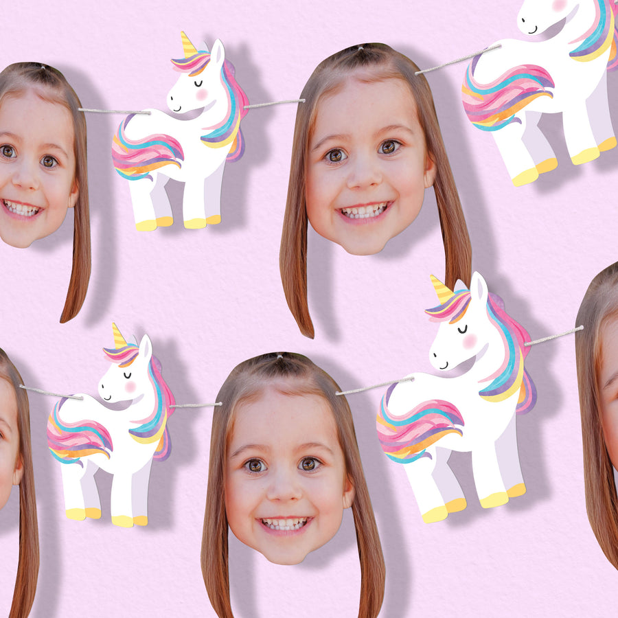 Personalized Unicorn and face banner with a pink background