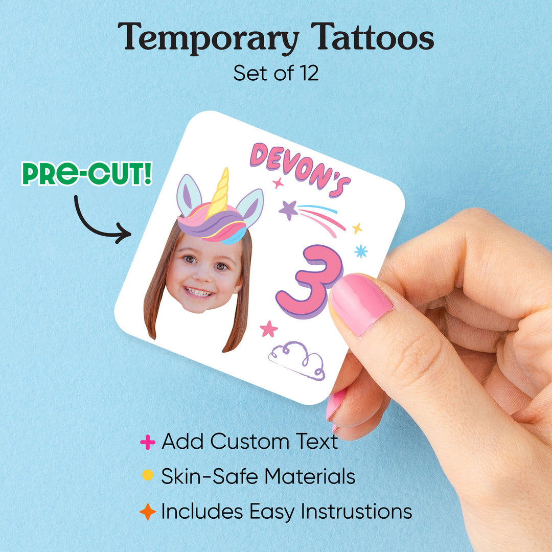 Custom Face Unicorn Temporary Tattoos - 12 Ct