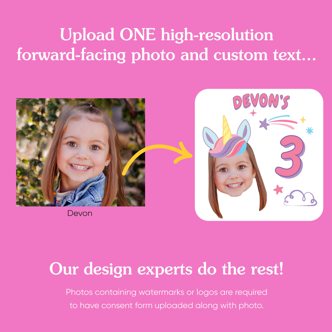 Custom Face Unicorn Temporary Tattoos - 12 Ct