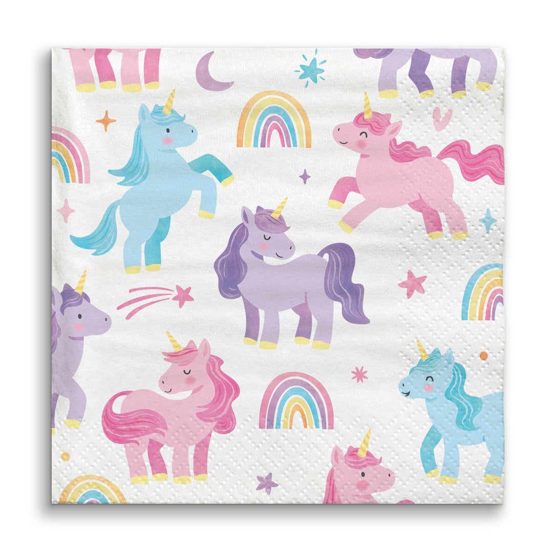 Unicorns and rainbows pattern on a white background