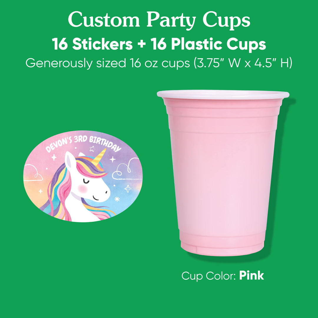Custom Text Party Cups - Unicorn - 16 Ct