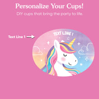 Custom Text Party Cups - Unicorn - 16 Ct