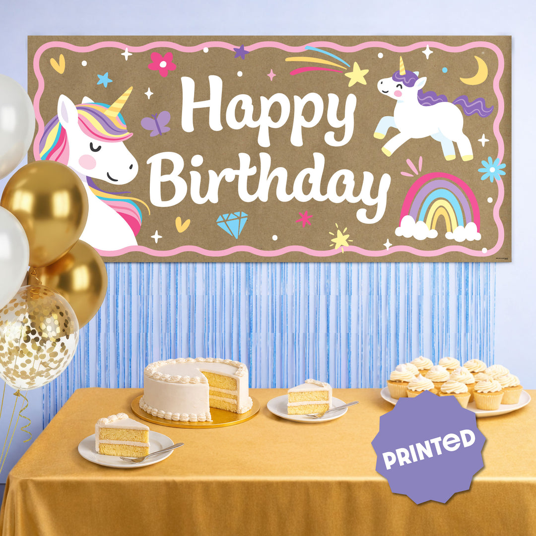 Unicorn birthday party backdrop with pastel stars