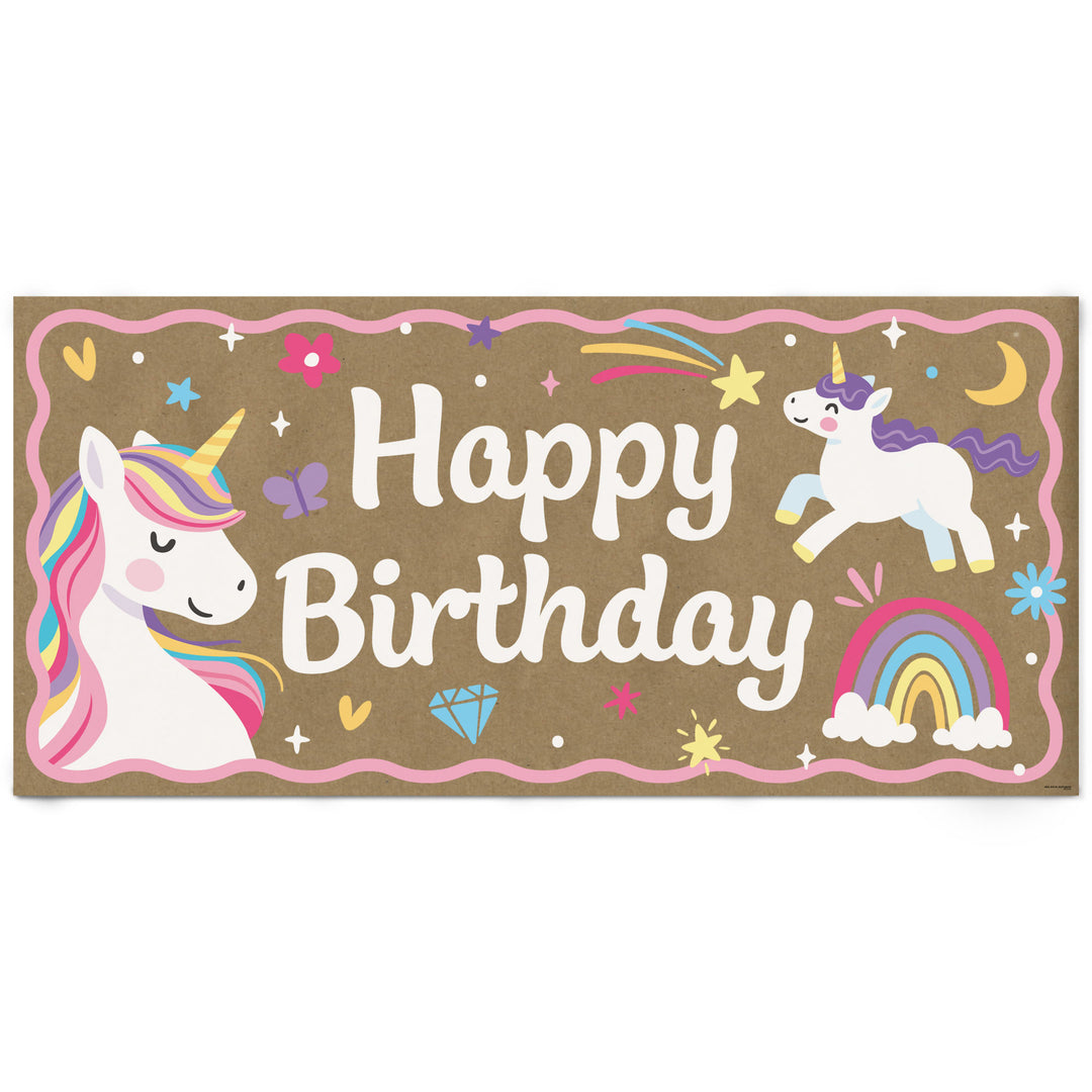 Unicorn happy birthday kraft paper banner rainbow theme