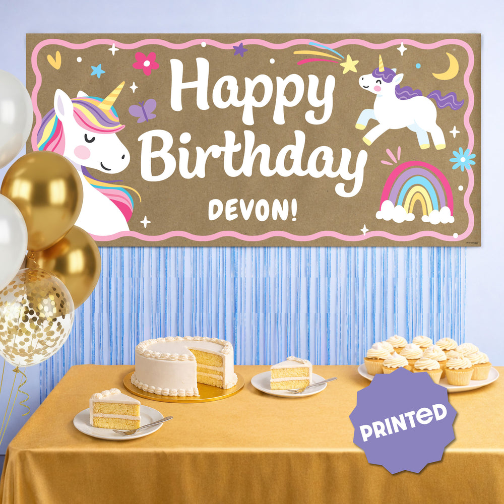 Custom Text Unicorn Birthday Kraft Banner
