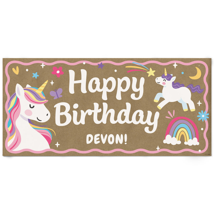 Personalized Unicorn Happy Birthday kraft paper banner