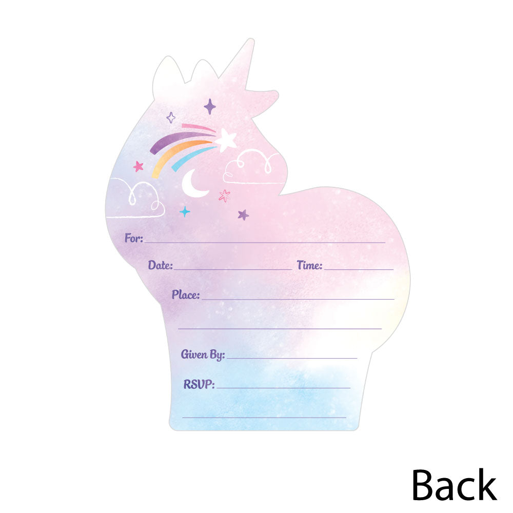 Unicorn Shaped Fill-In Invitations - 12 Ct