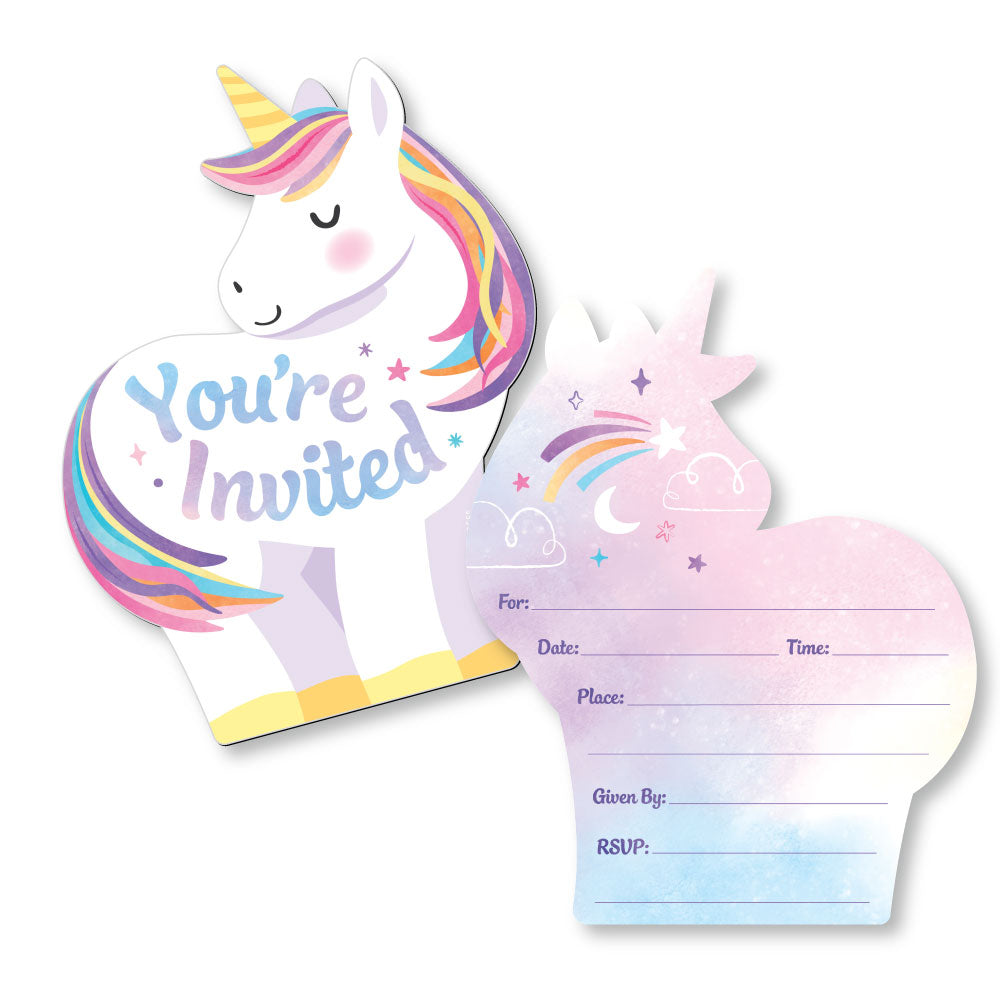 Unicorn Shaped Fill-In Invitations - 12 Ct