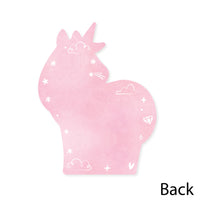 Pink unicorn-shaped product with decorative elements on a white background