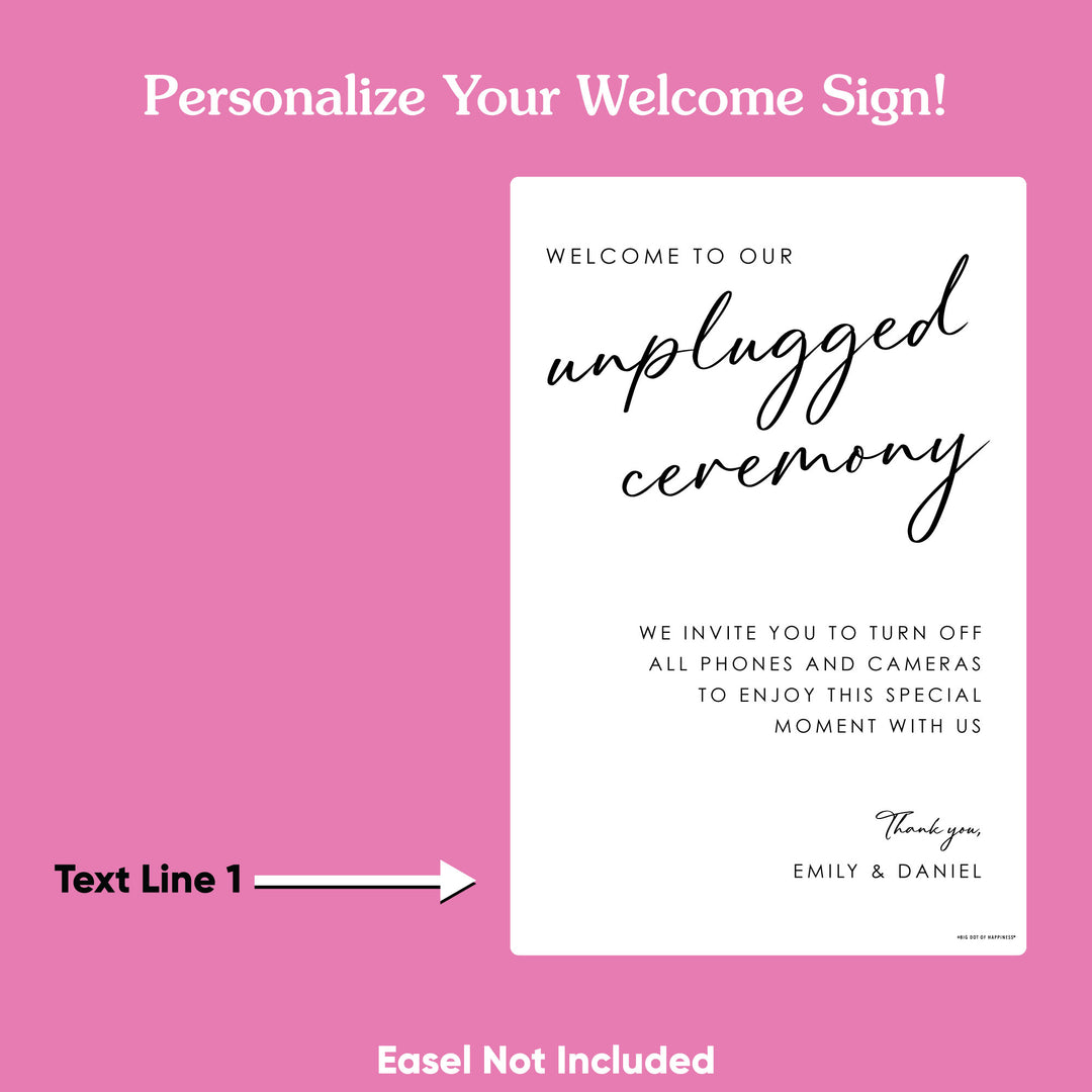 Personalized Text Unplugged Wedding Ceremony Sign (Select Your Size)