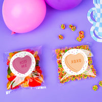 Valentine Hearts Stickers & Clear Cookie Bags - 25 Ct