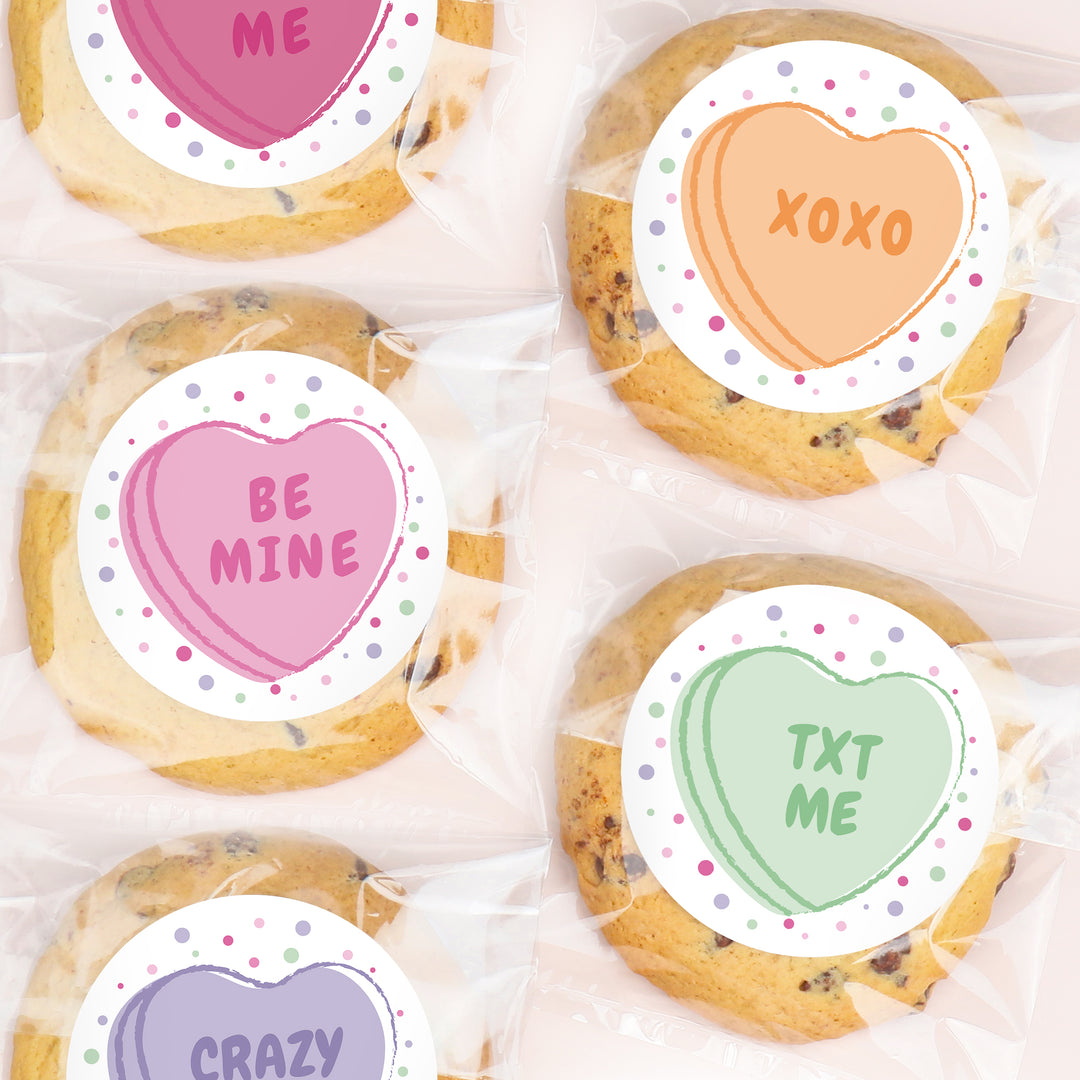 Valentine Hearts Stickers & Clear Cookie Bags - 25 Ct