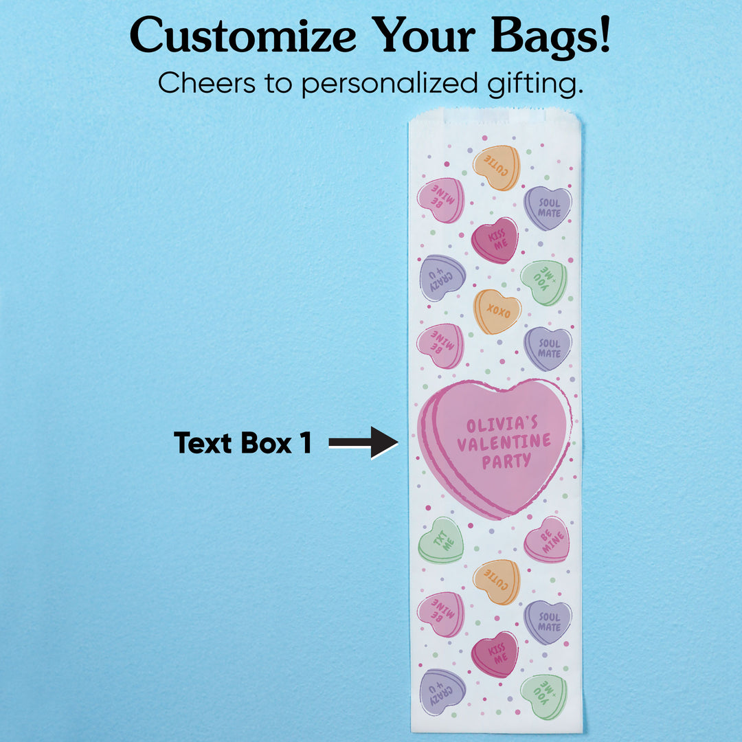 Custom Text Wine Bags - Valentine Hearts - 12 Ct