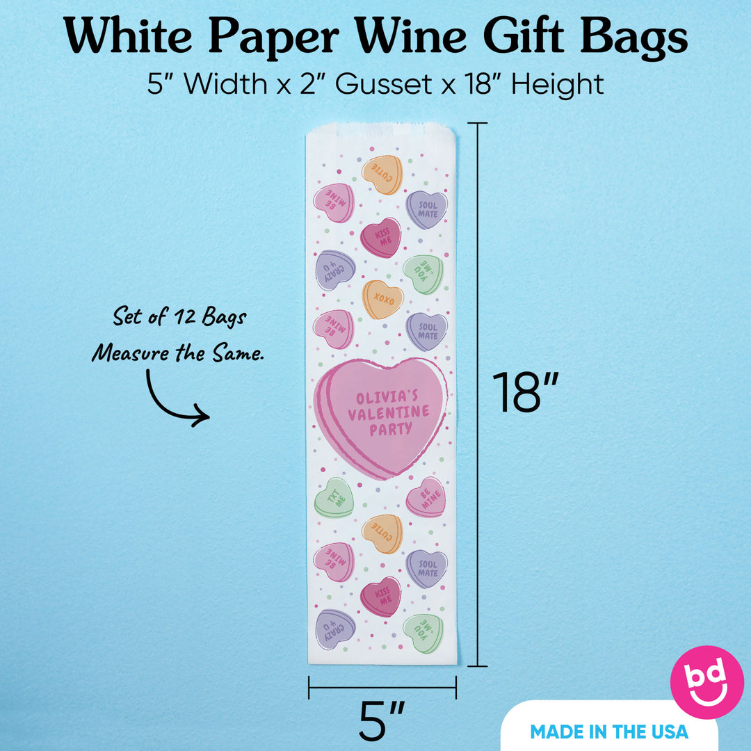 Custom Text Wine Bags - Valentine Hearts - 12 Ct
