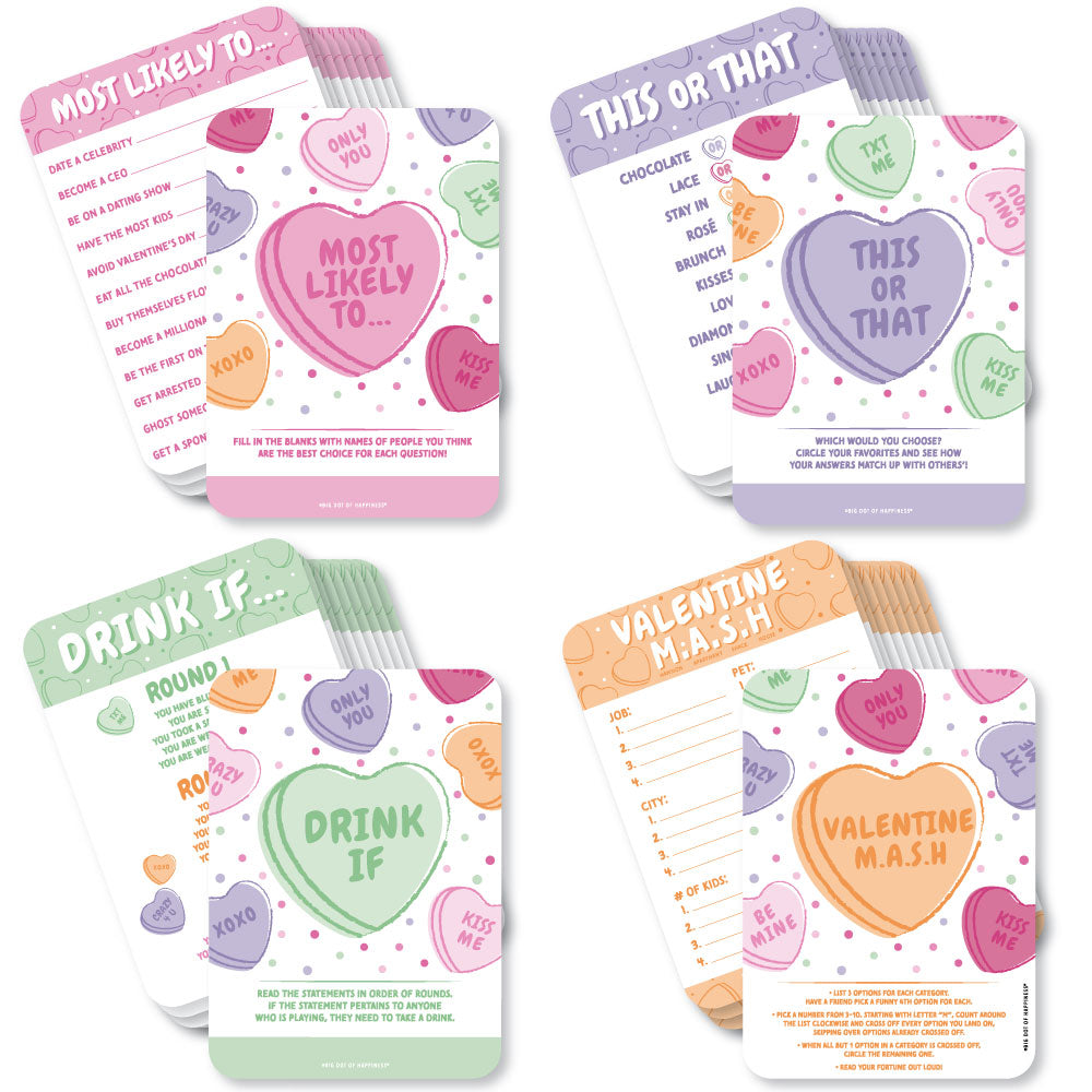 Valentine Hearts - 4 Adult Galentine’s & Valentine’s Day Party Games - 10 Cards Each - Gamerific Bundle