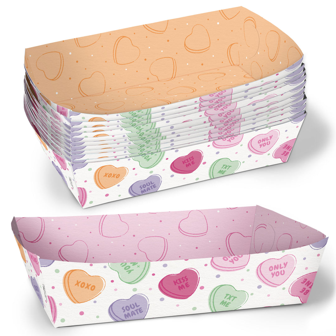 Valentine Hearts paper food tray with pastel candy heart design