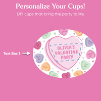 Custom Text Party Cups - Valentine Hearts - 16 Ct