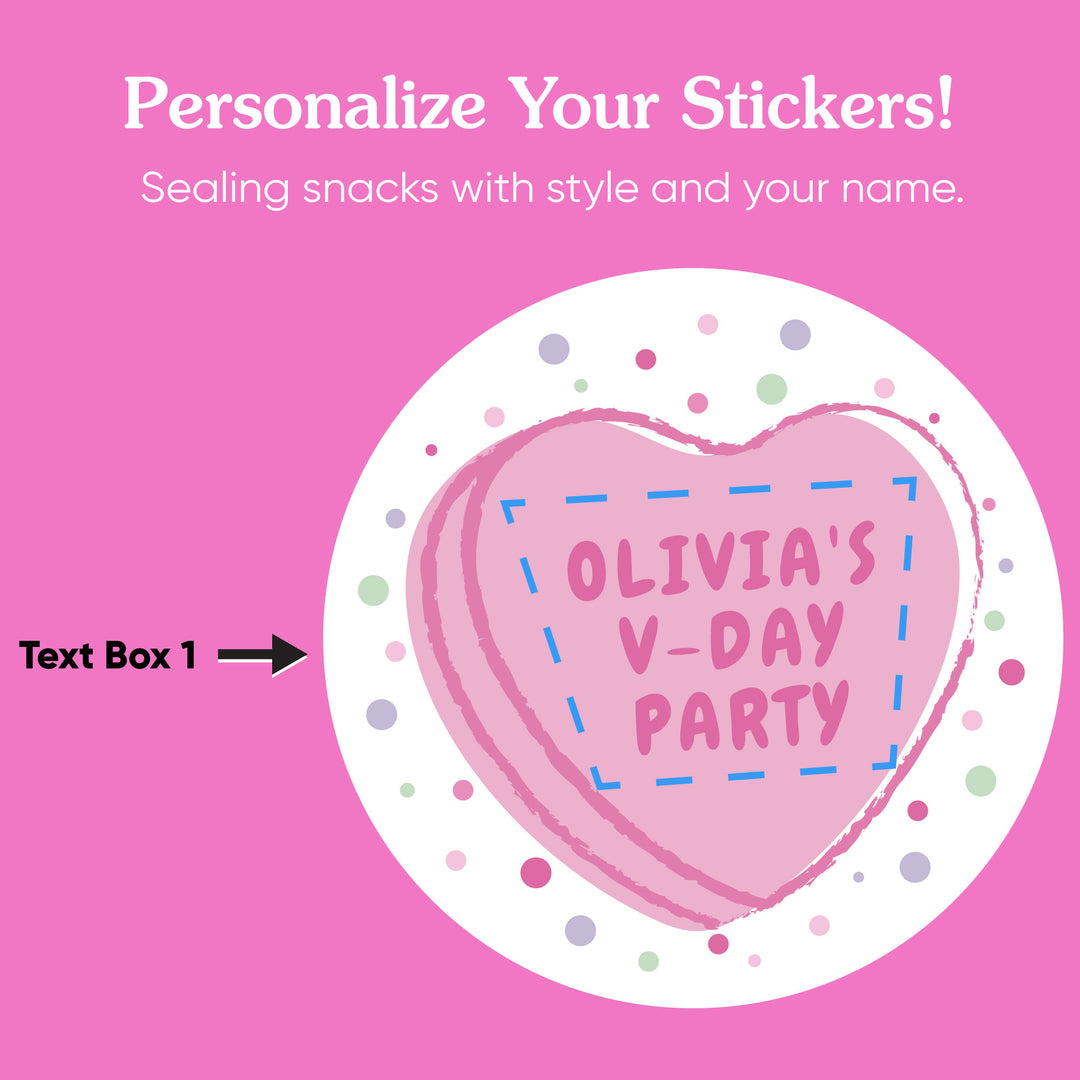 Custom Text Stickers & Clear Cookie Bags - Valentine Hearts