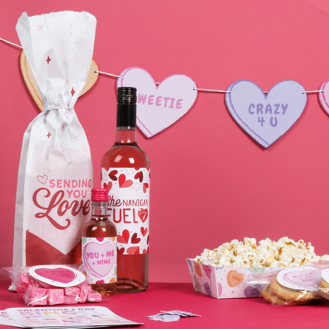 Valentine Hearts Mini Wine Bottle Labels - 16 Ct