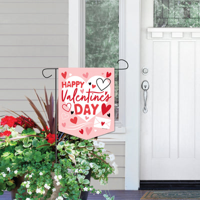 Happy Valentine's Day - Outdoor Home Decorations - Double-Sided Valentine Hearts Party Garden Flag - 12 x 15.25 Inches