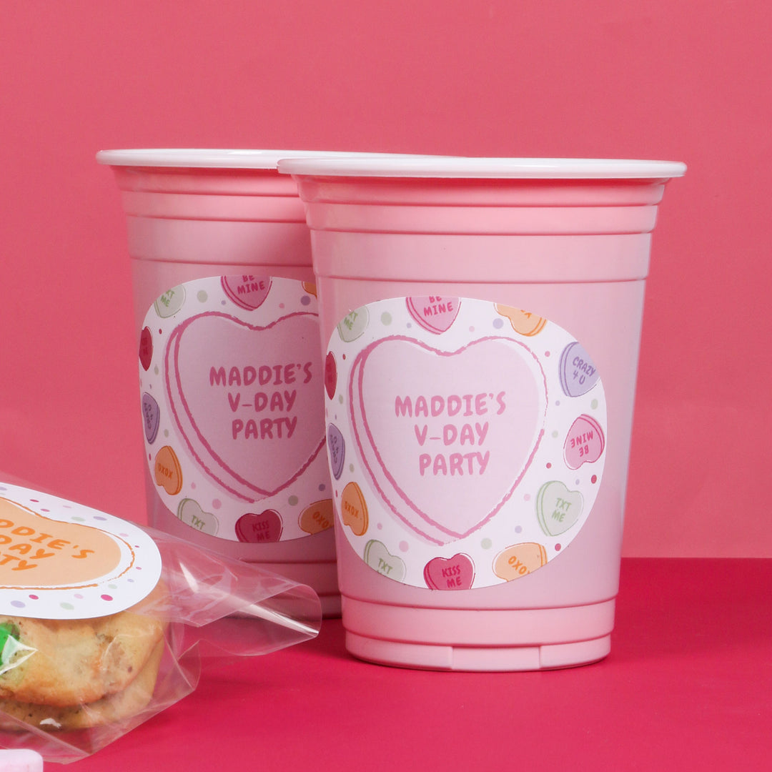 Custom Text Party Cups - Valentine Hearts - 16 Ct