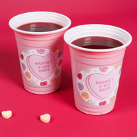 Custom Text Party Cups - Valentine Hearts - 16 Ct