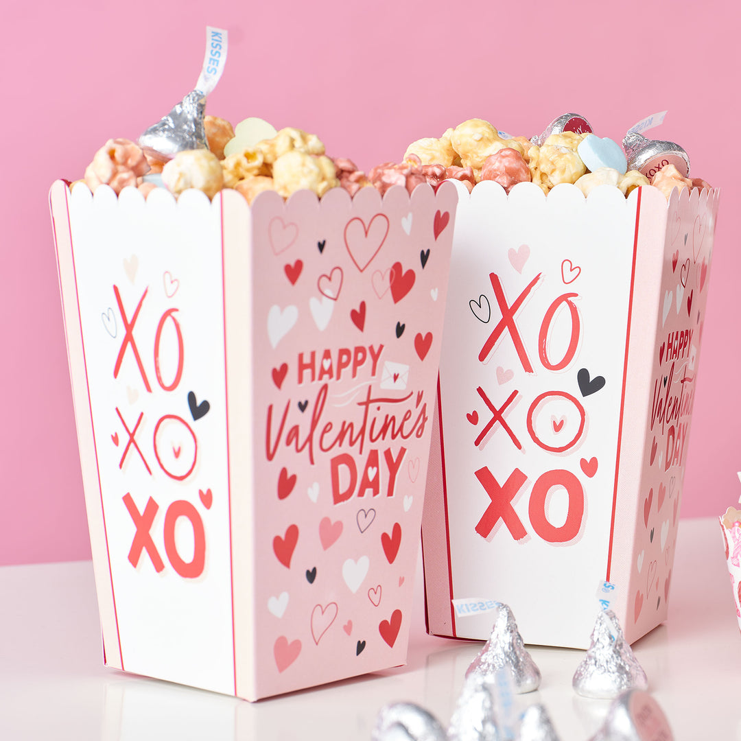 Happy Valentine's Day - Valentine Hearts Party Favor Popcorn Treat Boxes - Set of 12