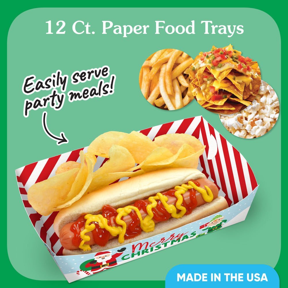 Very Merry Christmas Paper Food Trays - 12 Ct