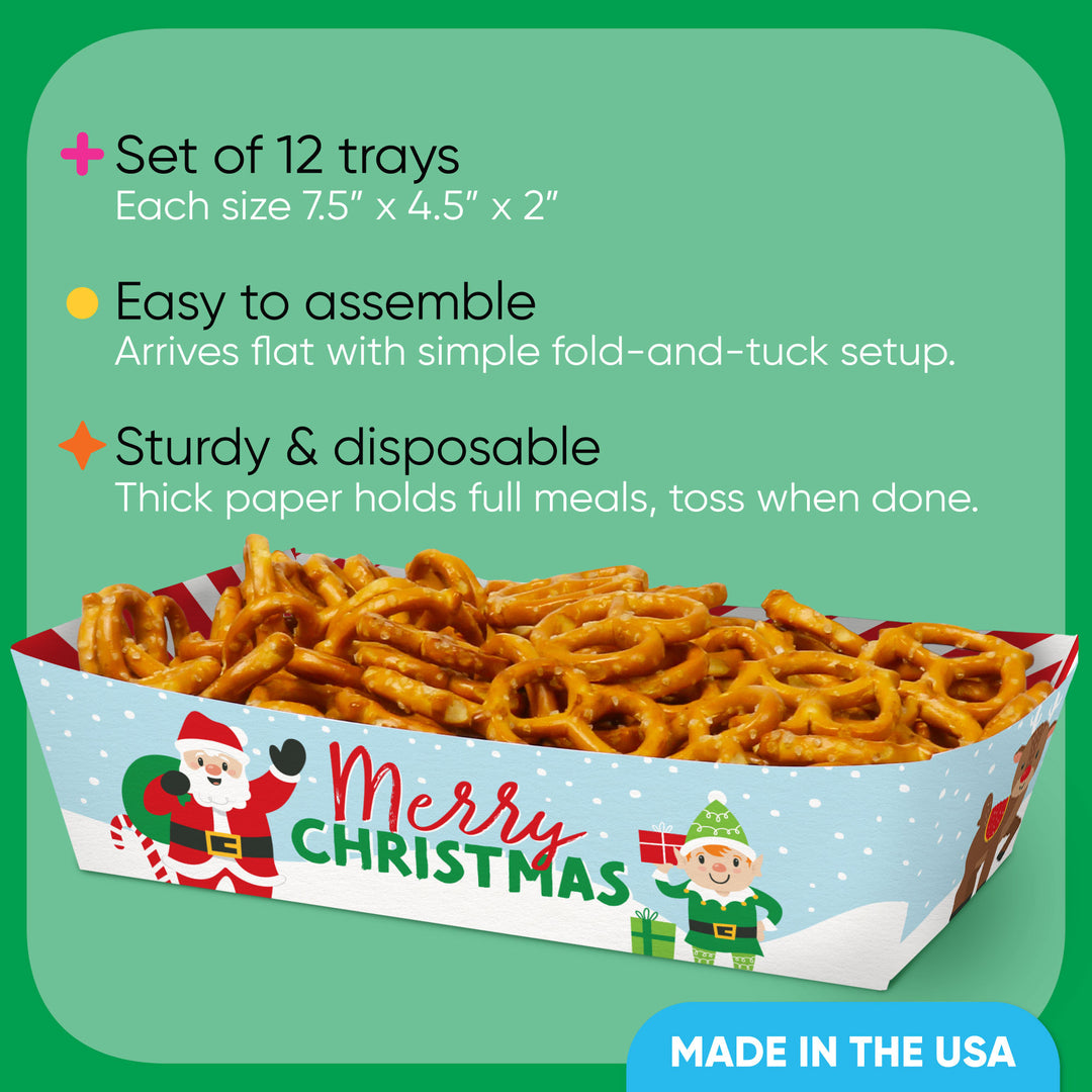 Very Merry Christmas Paper Food Trays - 12 Ct