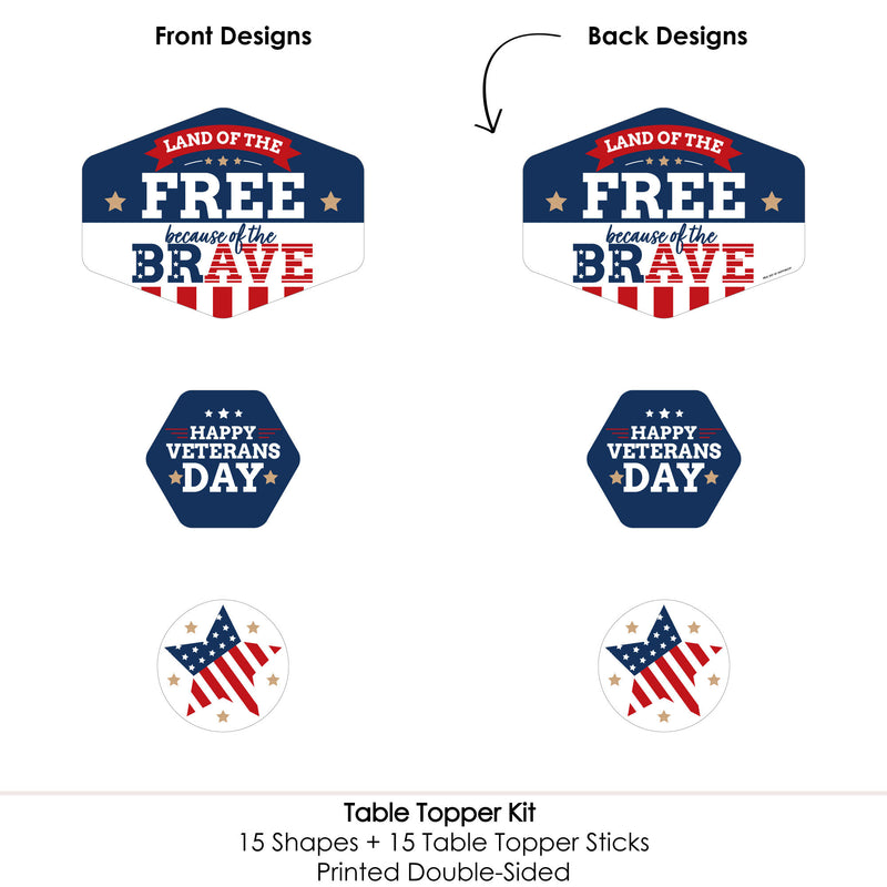 Happy Veterans Day - Patriotic Centerpiece Sticks - Table Toppers - Set of 15