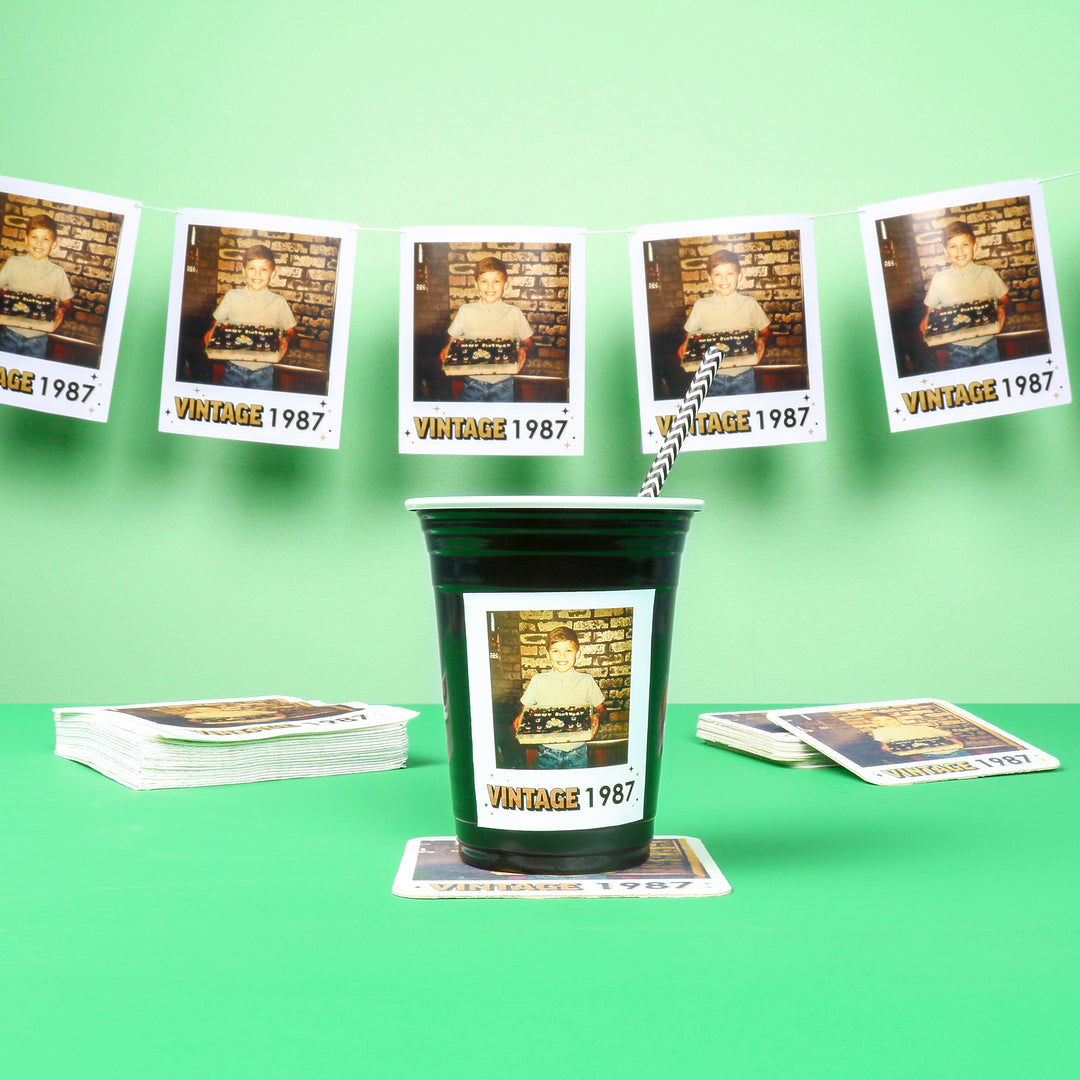 Custom Photo Party Cups - Vintage Birthday - 16 Ct