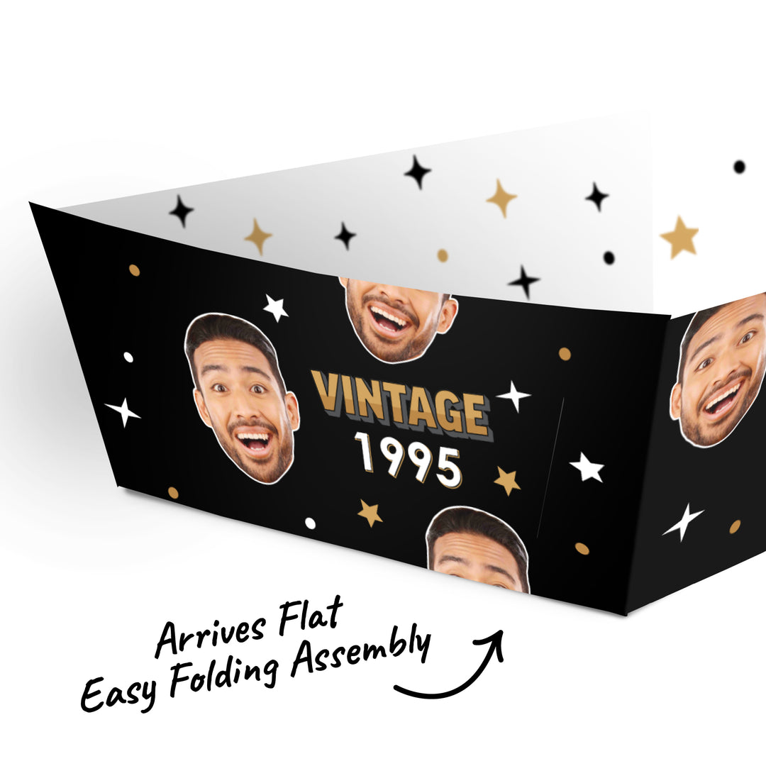 Custom Face Vintage Birthday Paper Food Trays - 12 Ct