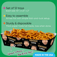 Custom Face Vintage Birthday Paper Food Trays - 12 Ct
