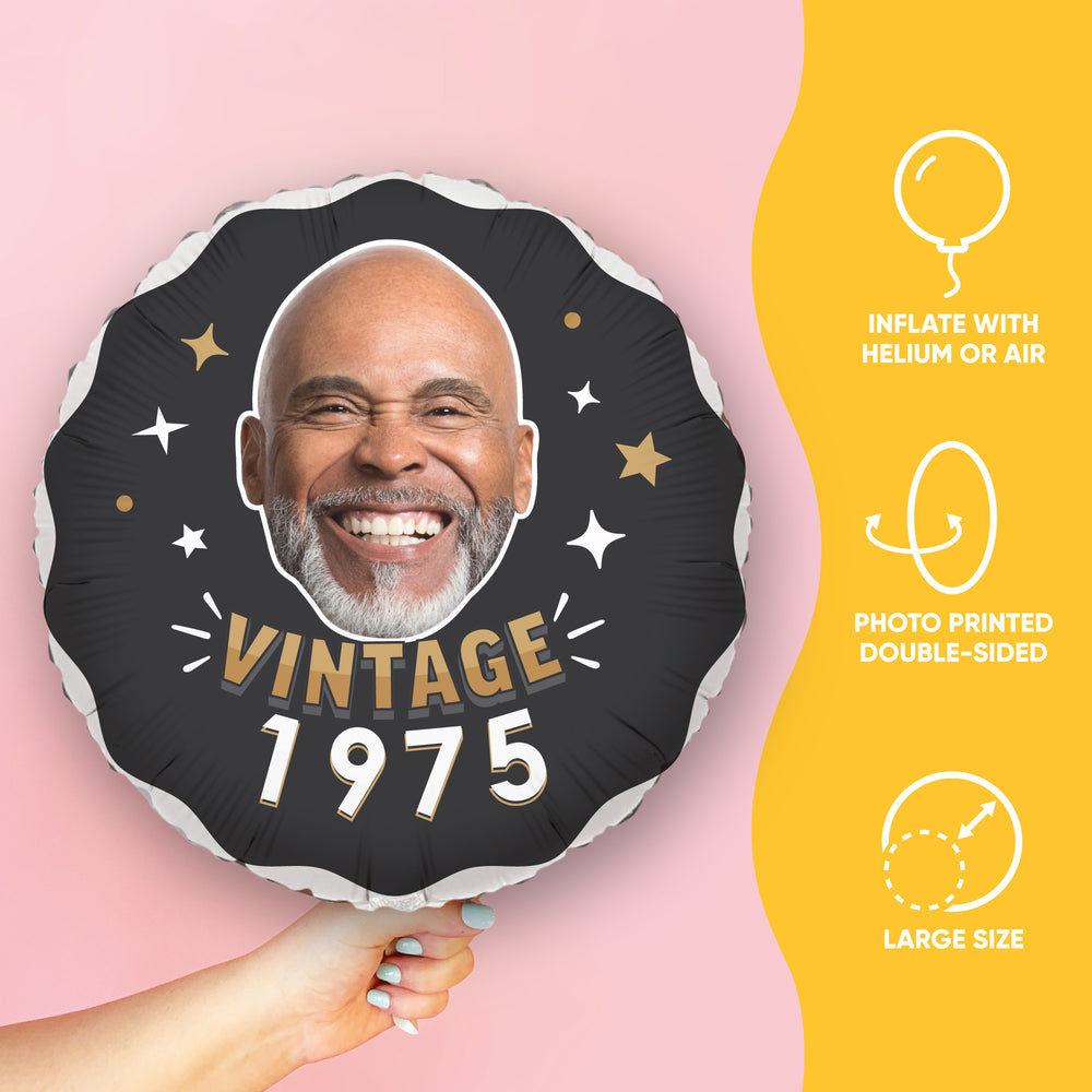 Personalized Fun Face Vintage Birthday Balloon - Double Sided - 1 Ct
