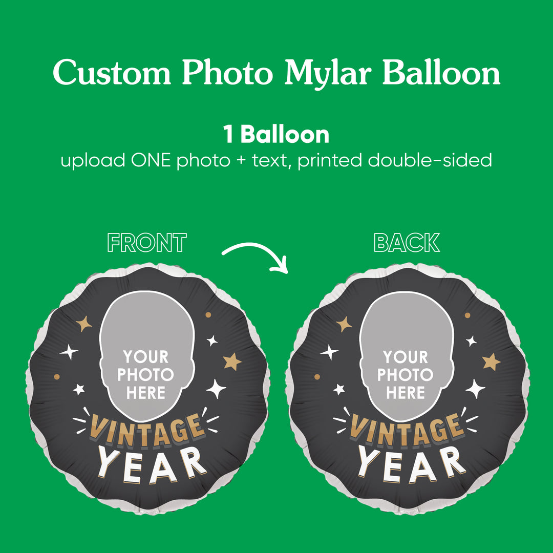 Personalized Fun Face Vintage Birthday Balloon - Double Sided - 1 Ct