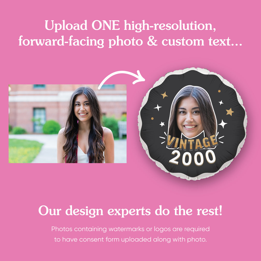 Personalized Fun Face Vintage Birthday Balloon - Double Sided - 1 Ct