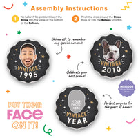 Personalized Fun Face Vintage Birthday Balloon - Double Sided - 1 Ct