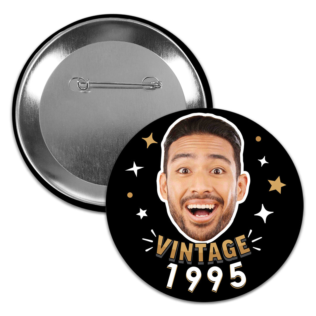 Custom Photo Vintage Birthday Pinback Buttons - 8 Ct