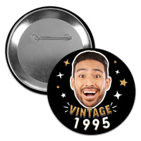 Custom Photo Vintage Birthday Pinback Buttons - 8 Ct
