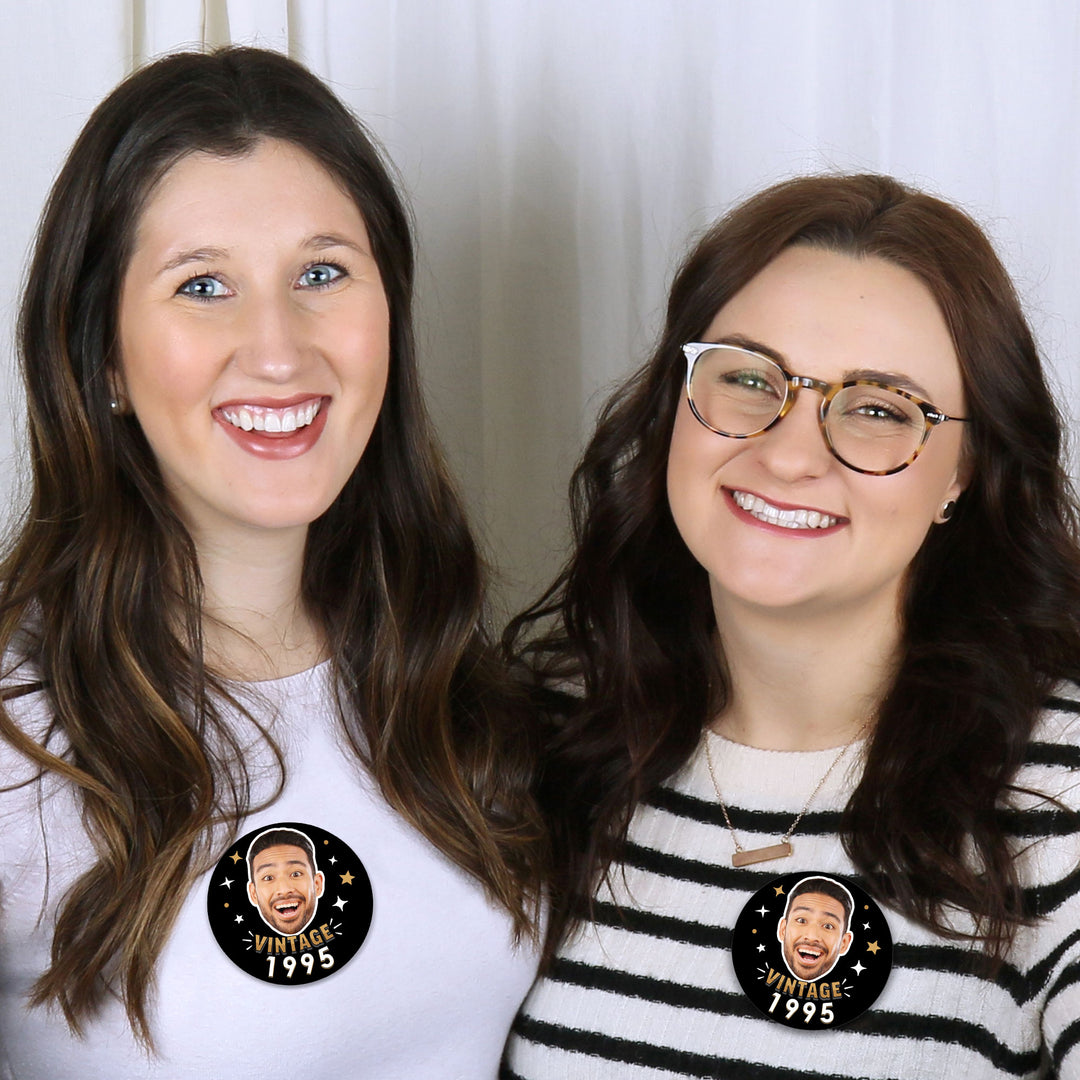 Custom Photo Vintage Birthday Pinback Buttons - 8 Ct