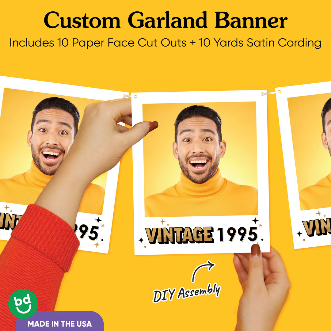 Custom Photo Vintage Birthday Garland Banner - 1 Ct