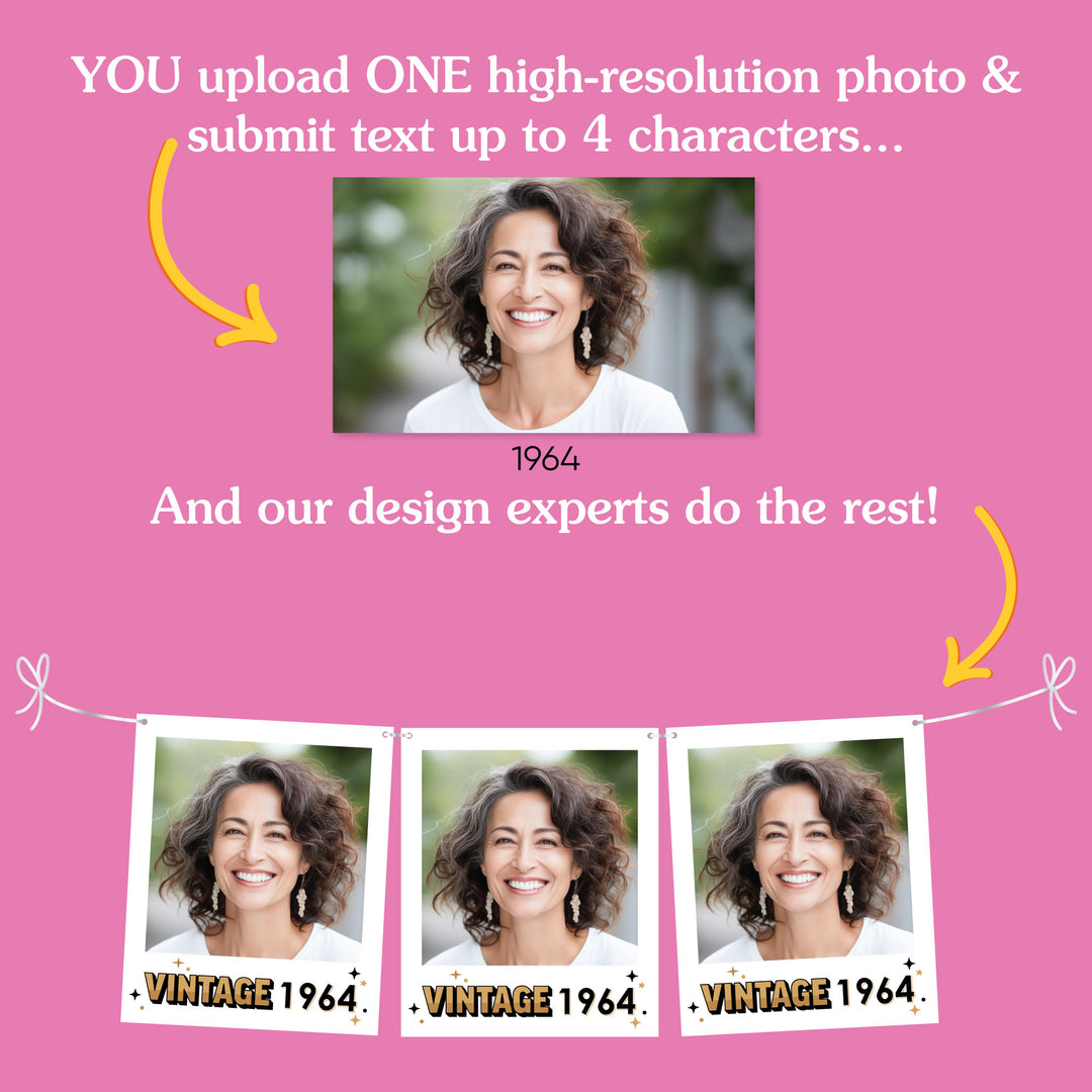 Custom Photo Vintage Birthday Garland Banner - 1 Ct