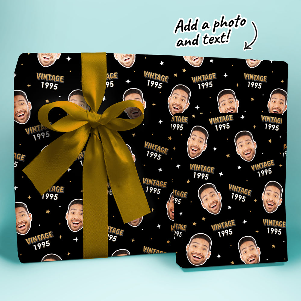 Custom Face Vintage Birthday Wrapping Paper