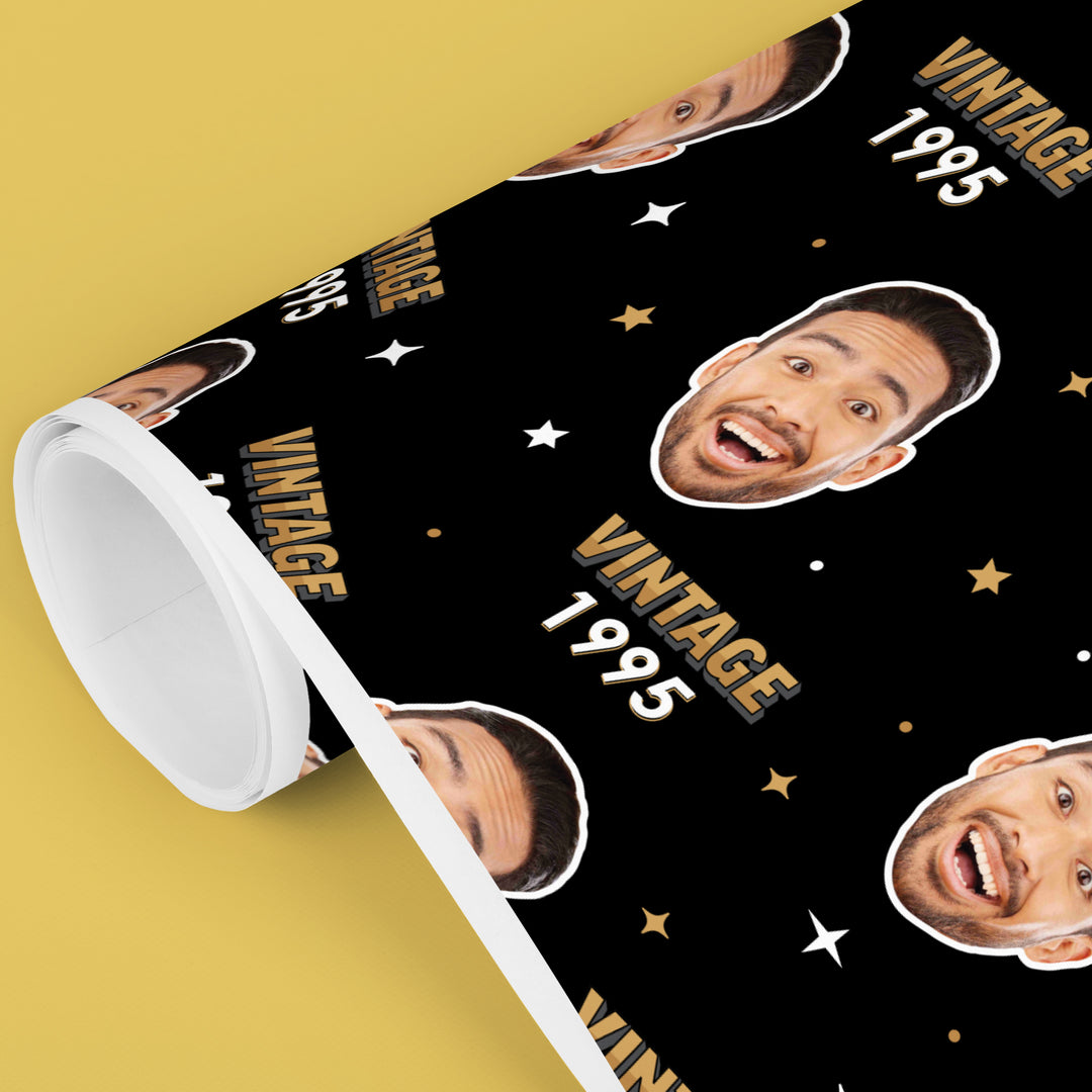 Custom Face Vintage Birthday Wrapping Paper