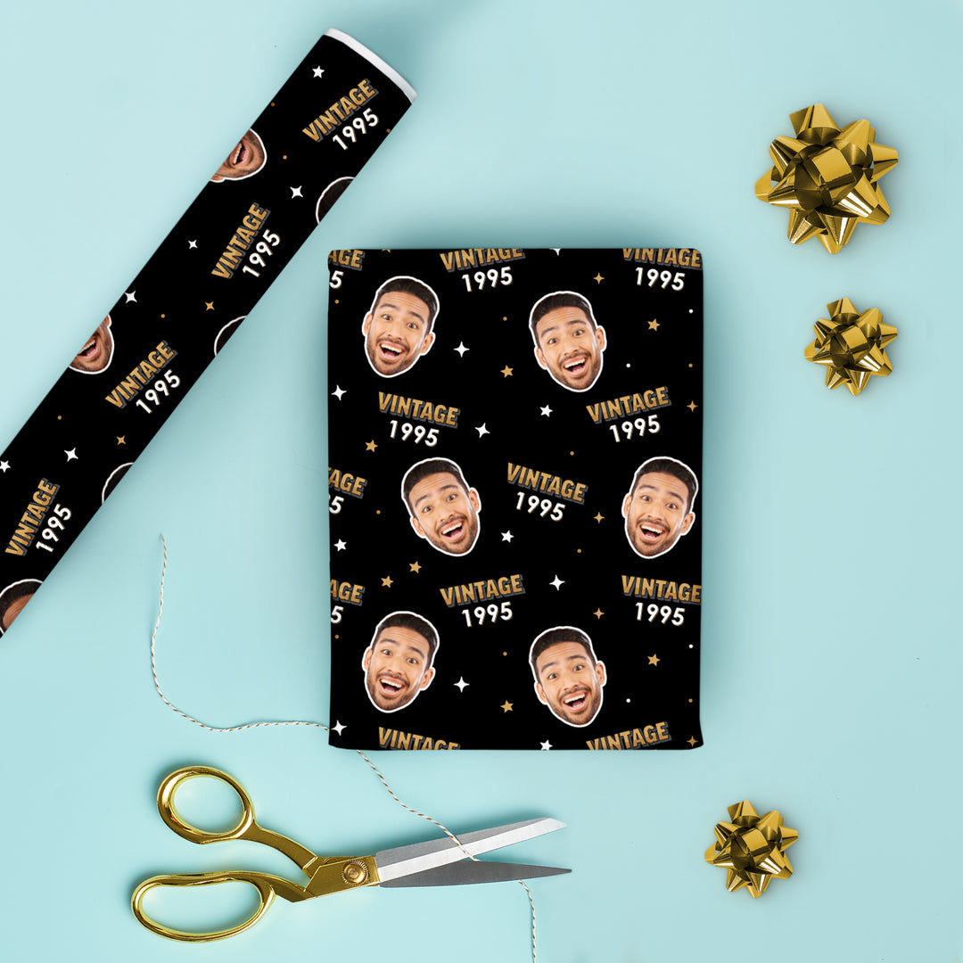 Custom Face Vintage Birthday Wrapping Paper