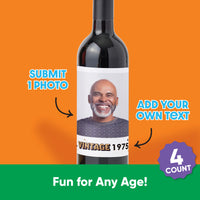 Custom Photo Vintage Birthday Wine Bottle Label Stickers - 4 Ct