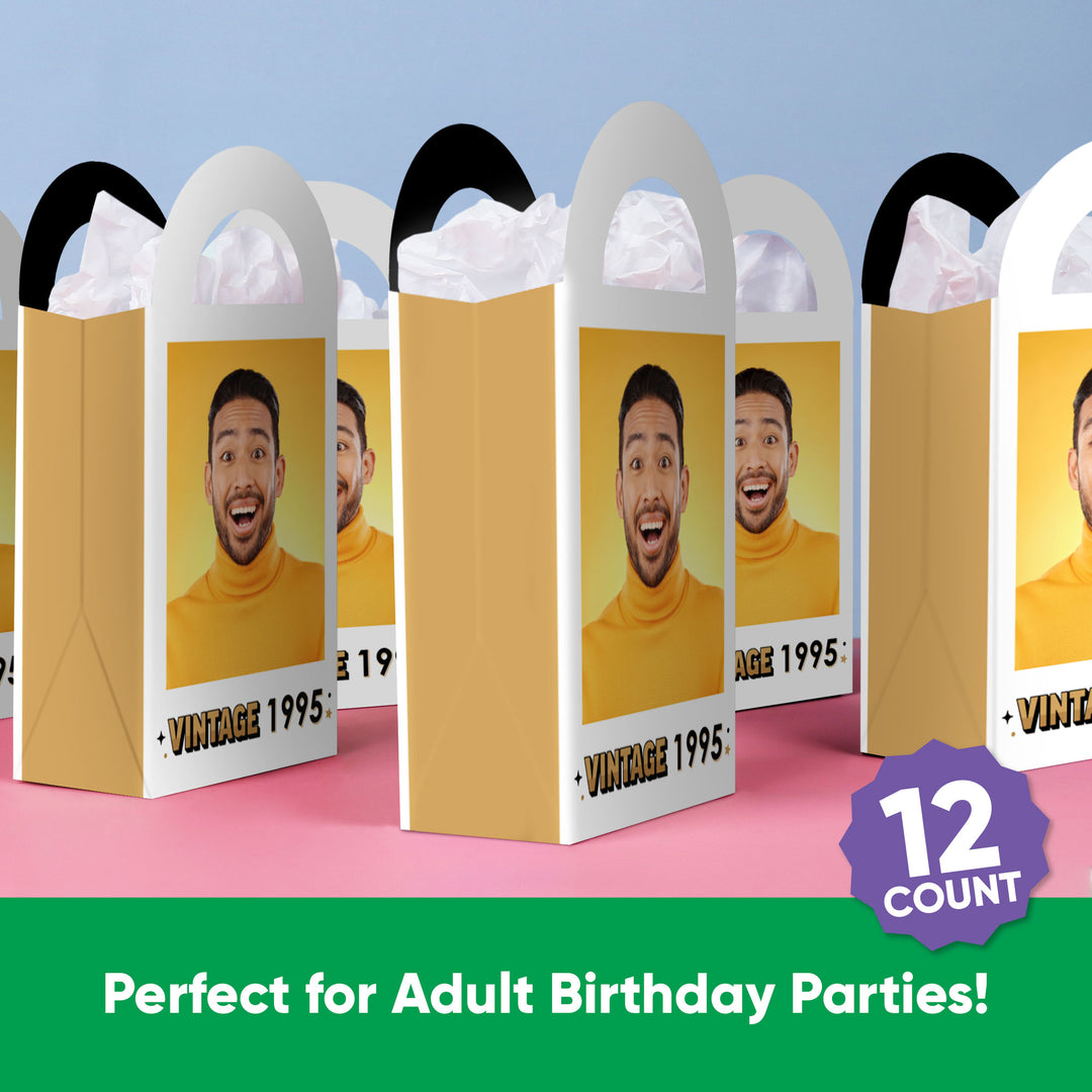 Custom Photo Vintage Birthday Paper Favor Bags - 12 Ct
