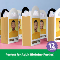 Custom Photo Vintage Birthday Paper Favor Bags - 12 Ct