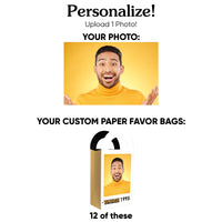Custom Photo Vintage Birthday Paper Favor Bags - 12 Ct