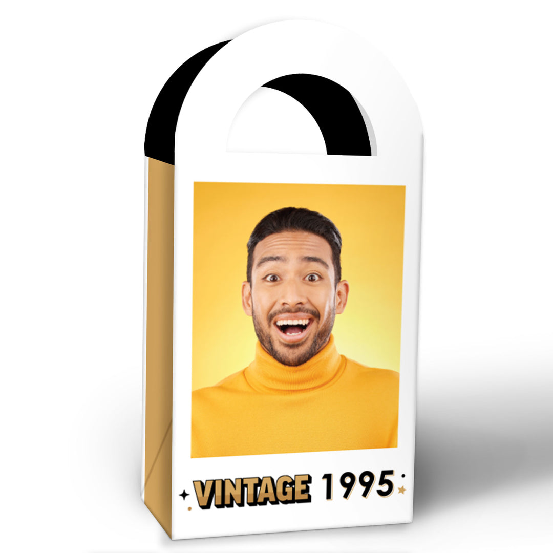 Custom Photo Vintage Birthday Paper Favor Bags - 12 Ct